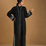 Front Open Black Embroidered Abaya