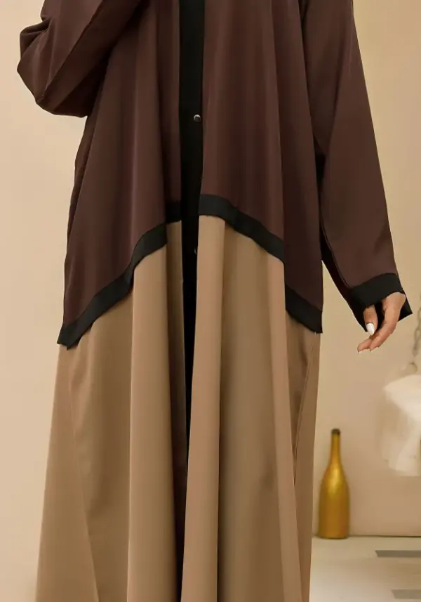 Front Open Abaya in Brown & Beige