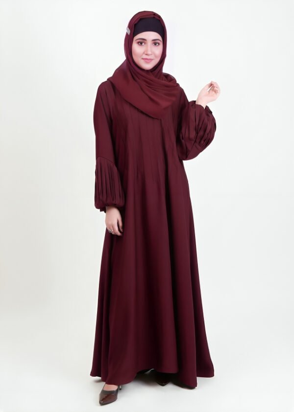 Maroon Fancy Sleeve Abaya