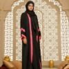 Pink & Black Double Layered Abaya - front view