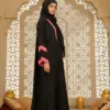 Pink & Black Double Layered Abaya - front Cross view