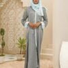 Silver Gray & Sky Blue Embroidered Sleeve Abaya