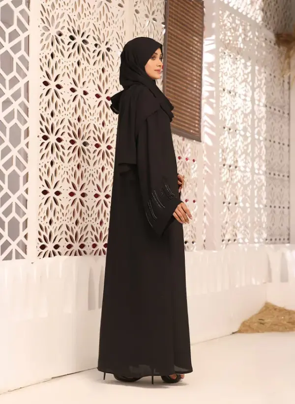 Black Front Open Handwork Abaya