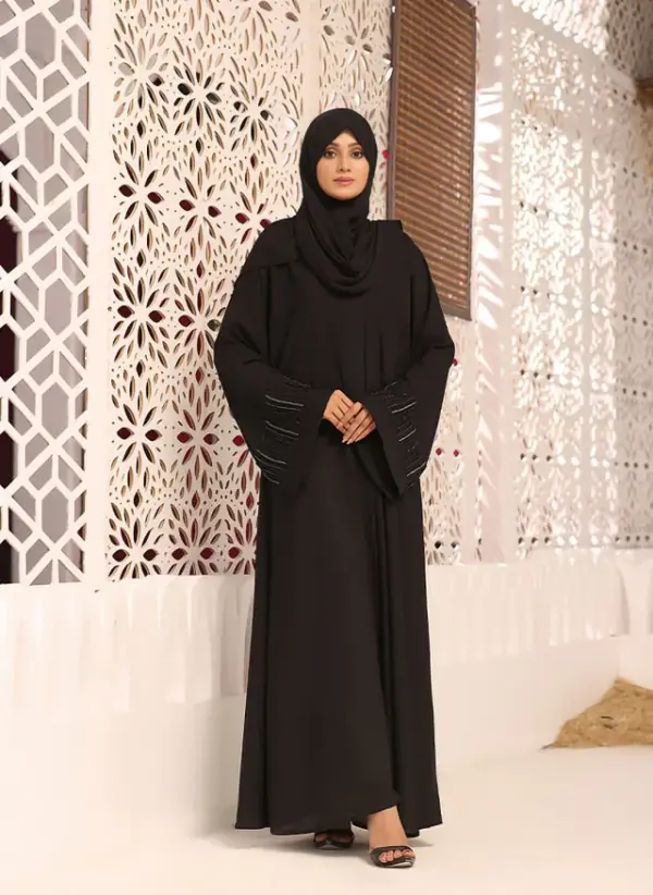 Black Front Open Handwork Abaya