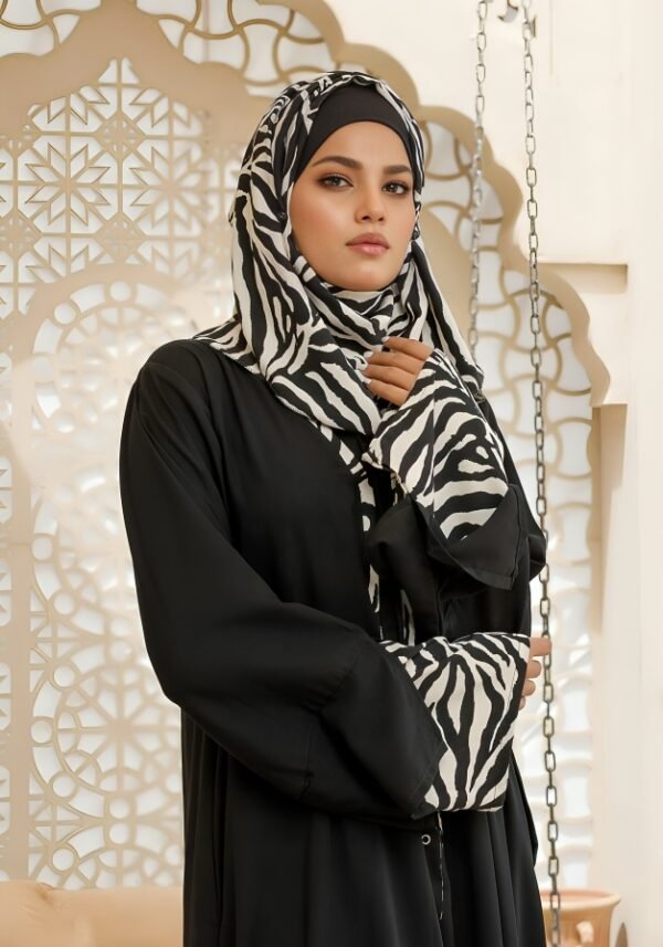 Black Abaya with Zebra Striped Sleeves