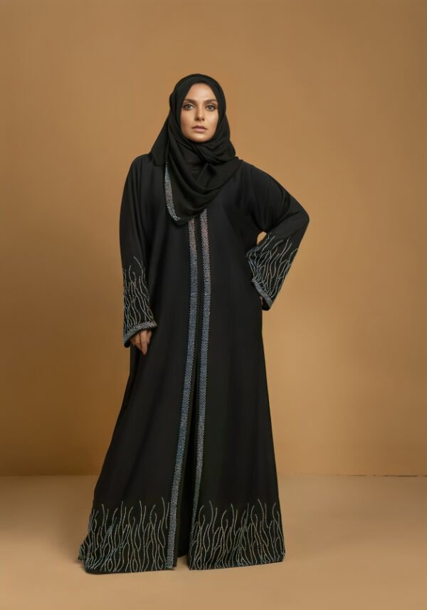Black Embroidered Front Open Abaya