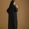Black Embroidered Front Open Abaya - Back