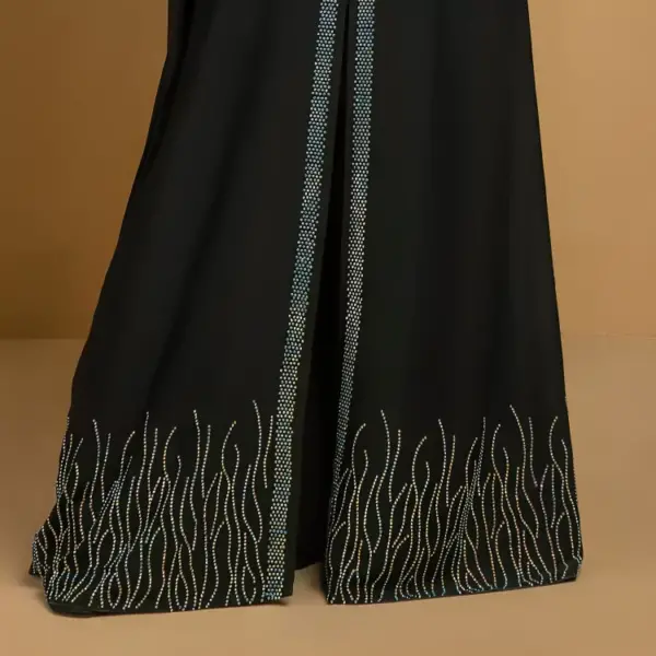 Black Embroidered Front Open Abaya - Bottom