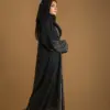 Black Embroidered Front Open Abaya - Cross