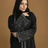 Black Embroidered Front Open Abaya - Front