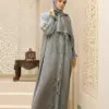 Gray Abaya with Smocked Sleeve