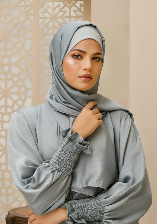 Gray Abaya with Smocked Sleeve