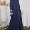 Navy Blue Front Open Double Georgette Abaya